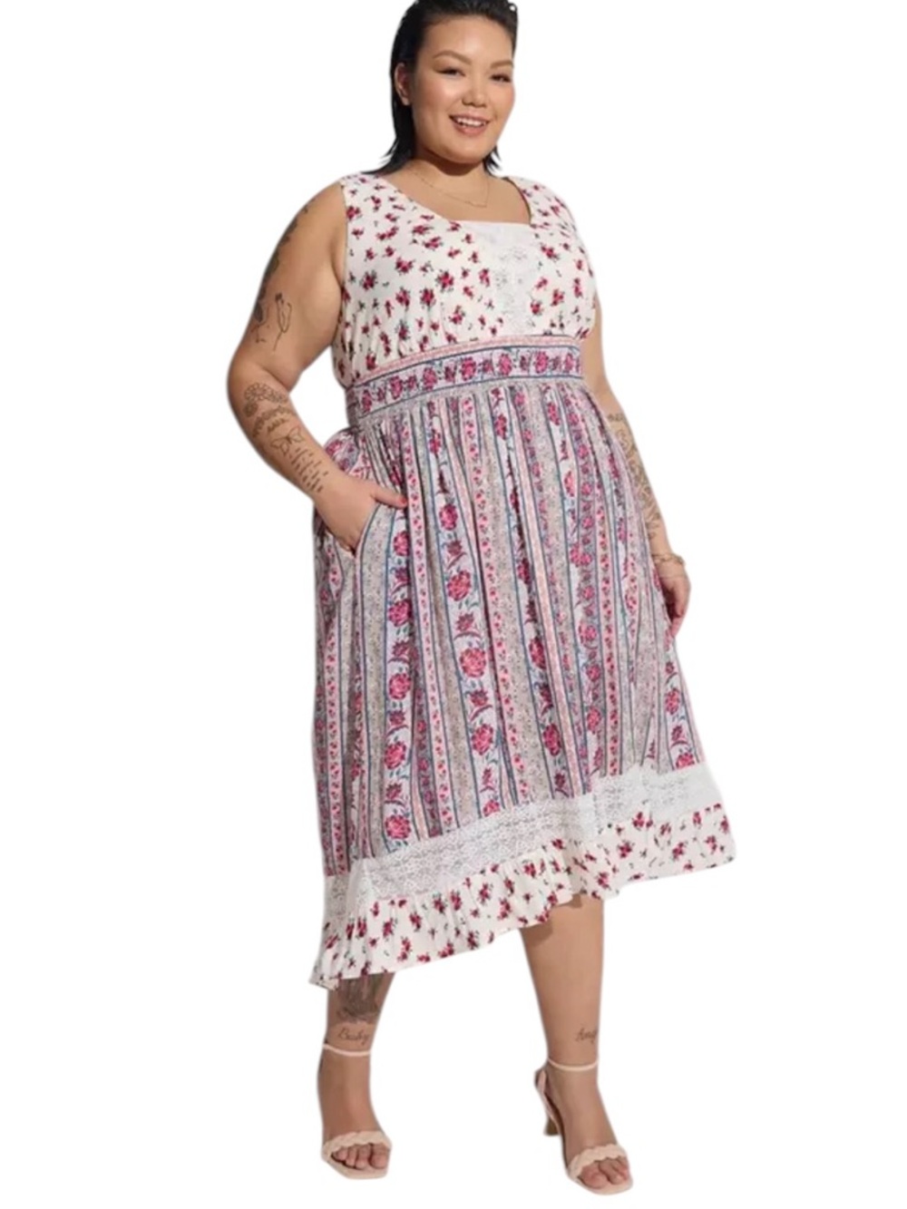Torrid Maxi Gauze Lace Inset Hi Low Dress 3X